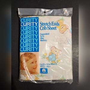 Vintage 70s Curity Stretch Ends Crib Sheet Baby Koala Bears Flowers White 28x52